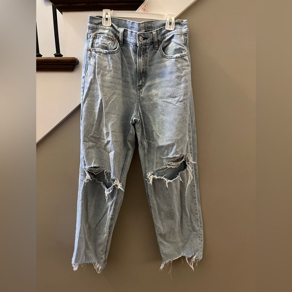 American Eagle Outfitters Ripped Light Blue Boyfriend Jeans